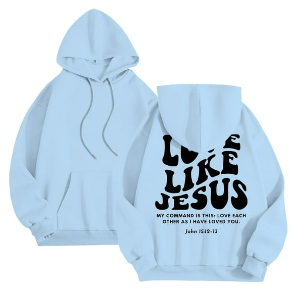 yuitbkgsd LOVE LIKE JESUS Hoodies for Men Oversized Faith Fall Pullover Sweatshirts Graphic Letter Print Winter Hooded Sweater Shirts