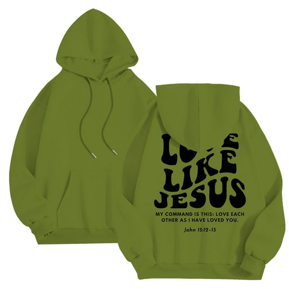 yuitbkgsd LOVE LIKE JESUS Hoodies for Men Oversized Faith Fall Pullover Sweatshirts Graphic Letter Print Winter Hooded Sweater Shirts