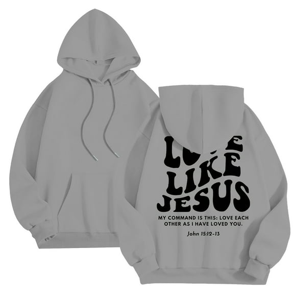 yuitbkgsd LOVE LIKE JESUS Hoodies for Men Oversized Faith Fall Pullover Sweatshirts Graphic Letter Print Winter Hooded Sweater Shirts