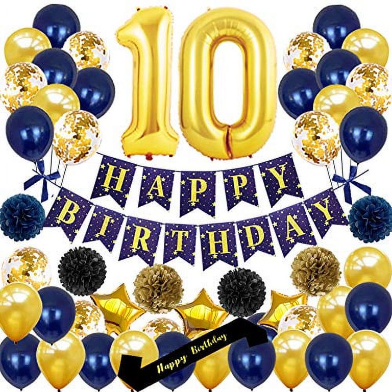 Navy Blue Gold Birthday Decorations, Party Supplies with HAPPY BIRTHDAY  Banner