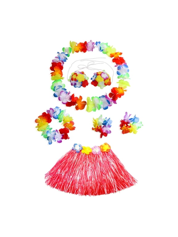 5 Pieces Hawaiian Skirt Dancewear Elastic Grass Skirt Luau Party Decorations Skirt Length 30cm