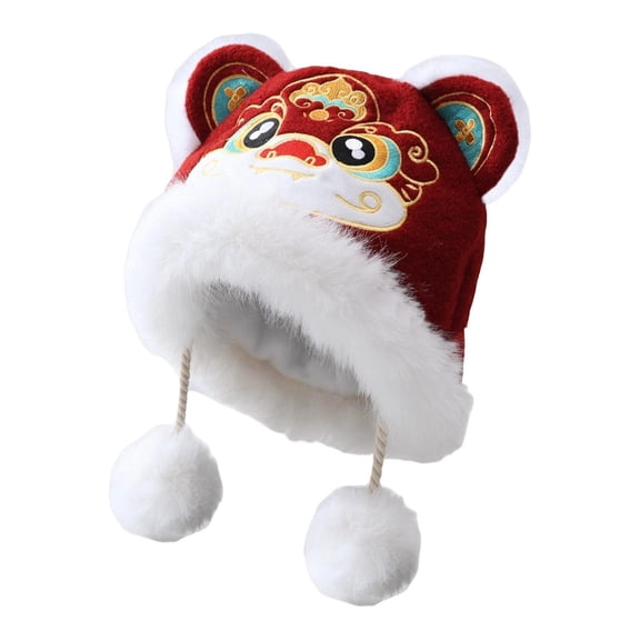 yuksok Animal Party Hat Warm Winter Birthday Cosplay Holiday Chinese Lion Dance Hat 19cmx19cmx8cm
