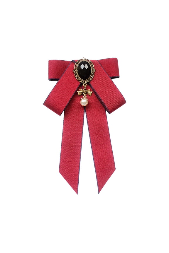 Bow Tie Ribbon Brooch Pre Tied Bow Tie Bowknot Shirt Tie for Student Uniform Red