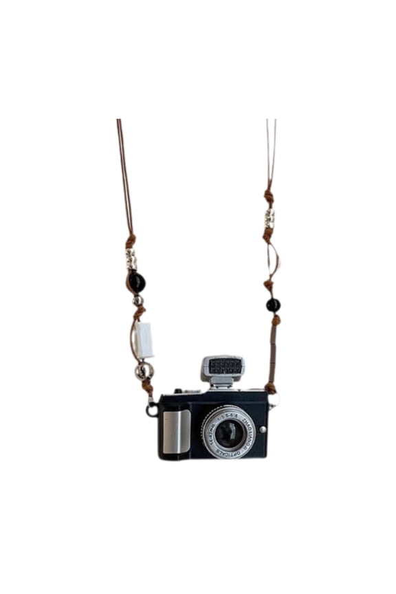 Camera Pendant Necklace Charm Jewelry for Valentine's Day Holiday Ceremonies Black Silver Camera