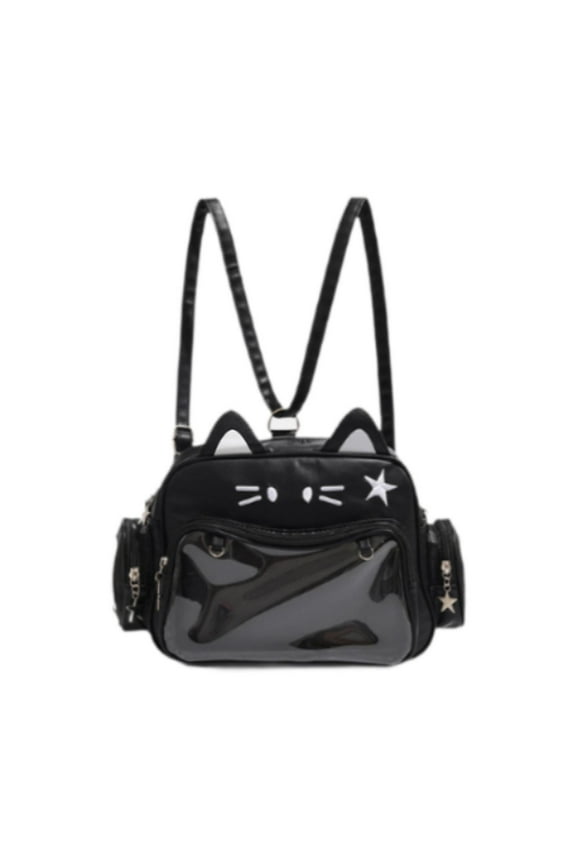 Cat Ita Bag Clear Window Crossbody Purse for Anime Display Pin Display Party Black