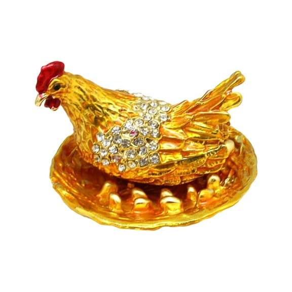 yuksok Chicken Trinket Box Jewelry Organizer 6.5x4.5cm for Birthday Gift Home Decor Golden Base