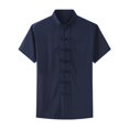 thumbnail image 1 of yuksok China Clothes Tang Shirt Short Sleeves Fashionable Wear Uniform Kung Fu Clothing Blue, 1 of 9