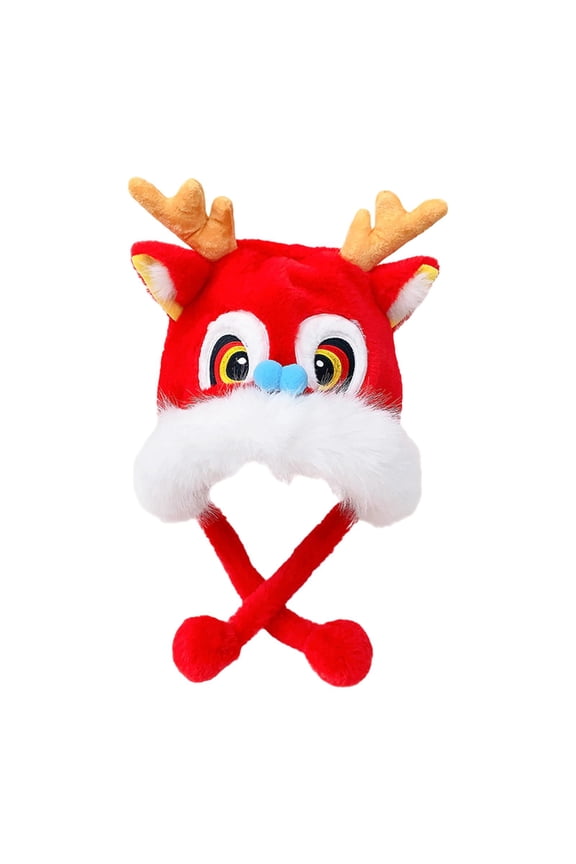 Chinese Dragon Cute Plush Animal Winter Hat for Ladies Women Spring Festival A