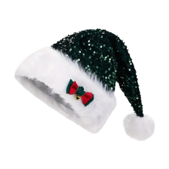 yuksok Christmas Hat Costume Accessories Soft Headwear Funny Sequin Santa Claus Hat Green