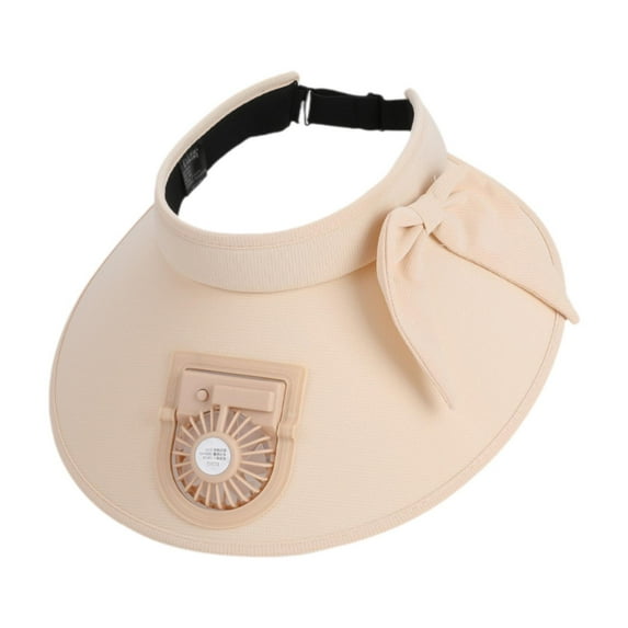 yuksok Cooling Fan Hat Wide Brim Sun Protection for Outdoor Activities Women Picnic Beige