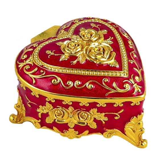 yuksok Heart Jewelry Box Exquisite Metal Keepsake Box for Necklace Rings Home Decor Red