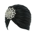 thumbnail image 1 of yuksok Indian Turban Hat for Women Alloy Brooch Female Headband Hair Scarf Head Wrap Black, 1 of 9