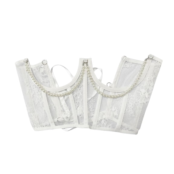 yuksok Lace Corset Belt Fashion Adjustable Tie Back Boned Lace up Wide Belt White