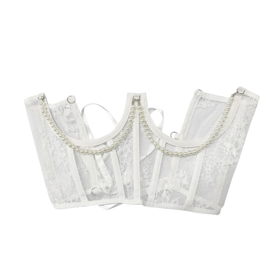 yuksok Lace Corset Belt Fashion Adjustable Tie Back Boned Lace up Wide Belt White