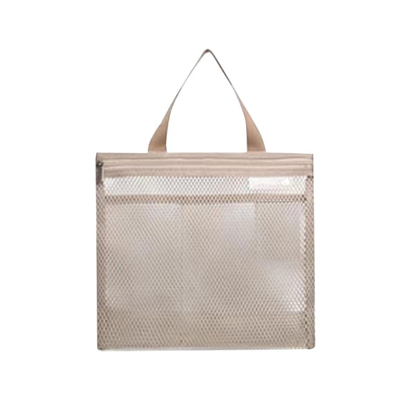 yuksok Mesh Beach Tote Bag Portable Lady Toiletry Bag for Bathroom Vacation Picnics Khaki