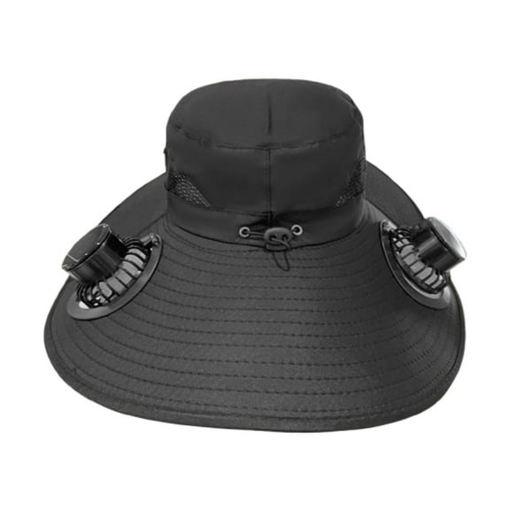 yuksok Outdoor Solar Fan Hat for Men Women Comfortable Wide Brim Sun Protection Sun Cap Black