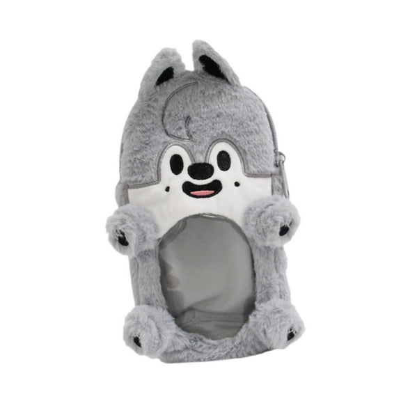 yuksok Plush Photocard Holder Soft Cartoon Lovely Animal Shaped Protective Cover Gray Wolf