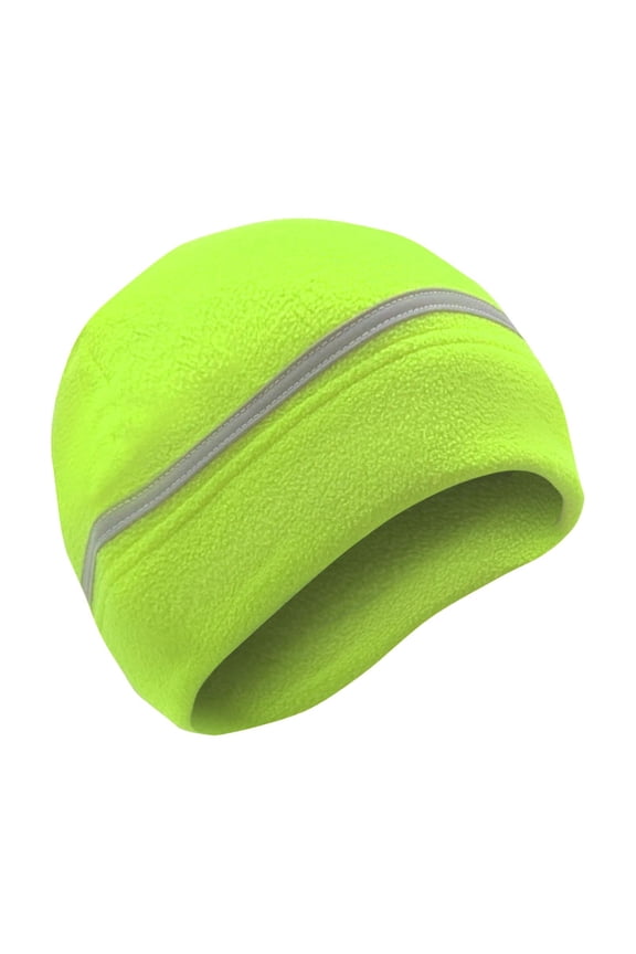 Reflective Fleece Hat Fleece Winter Beanie for Running Outdoor Sports Skiing green