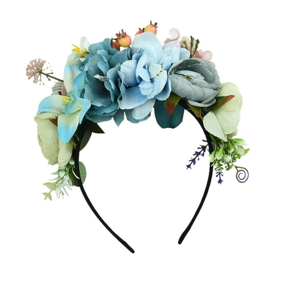 yuksok Simulated Flower Headband Flower Crown Headband for Women Girls Beach Photos Blue