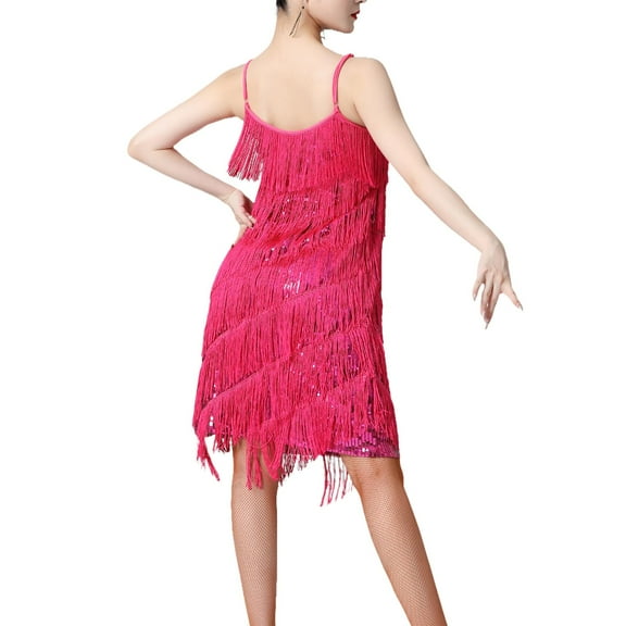 yuksok Women Sequin Tassel Dress Dancewear Dress for Samba Cha Cha M