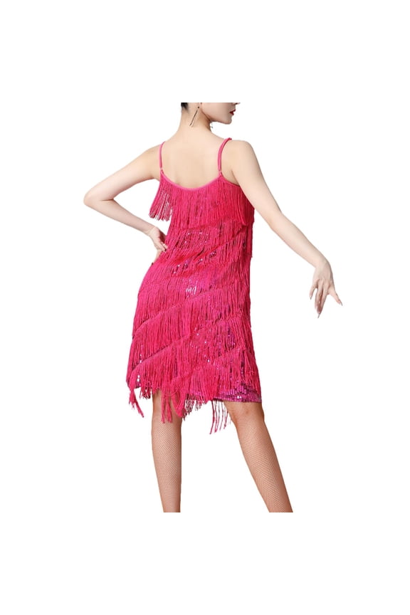 Women Sequin Tassel Dress Dancewear Dress for Samba Cha Cha M