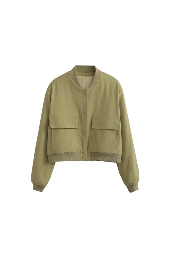 Women's Jacket Snap Button Ladies Long Sleeve Short Travel Classic Outerwear L