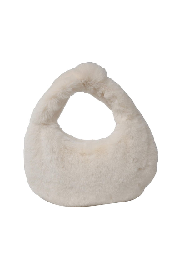 Women's Plush Bag Casual Durable Dumpling Bag Zipper Closure Trendy Tote Bag White