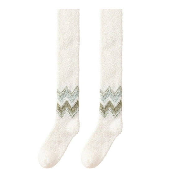 yuksok Womens Knee High Socks Stylish Sleeping Socks Soft Fuzzy Socks Long Stocking Green