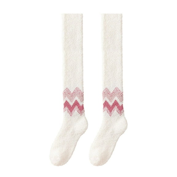 yuksok Womens Knee High Socks Stylish Sleeping Socks Soft Fuzzy Socks Long Stocking Red
