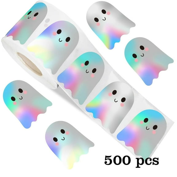yulier 1 Roll 500 Pcs Halloween Ghost Stickers, Self-Adhesive Stickers, Cute Ghost Stickers for Halloween Party Favors Decorations