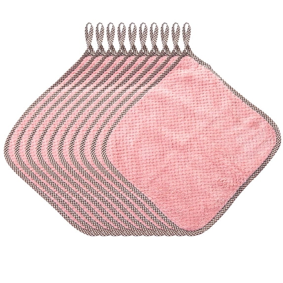 yulier 10 Pack Kitchen Dish Towels, 10"x 10" Dish Rags Kitchen Dishcloth Set, Soft Absorbent Hand Towels with Hanging Loop, Cotton Cleaning Cloths for Kitchen Bathroom, Pink
