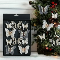 yulier 10 Pcs Glitter Christmas Tree Butterfly Ornaments, Christmas Tree Decorations Colorful Butterflies with Clips, Xmas Holiday Party Decorations