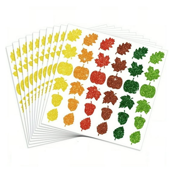 yulier 10 Pcs Thanksgiving Stickers 1.6 Inch Glitter Colored Pumpkin Maple Leaf Shaped Stickers Self Adhesive Stickers Labels for Fall Halloween Gift Boxes Envelope