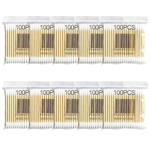 yulier 1000 Pcs Cotton Swabs, Double-Ended Cotton Swabs, Pointed & Round Tips, Cotton Swabs with Wooden Sticks for Makeup, Disposable Cotton Sticks, 10 Bags