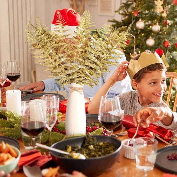 yulier 12 Pcs Christmas Glitter Stems Artificial Spray Leaves Picks Branches for Christmas Tree, Small Vase, DIY Xmas Wreath, Holiday Wedding Party Christmas Decorations, Gold