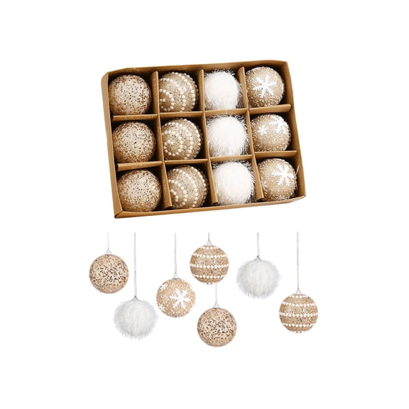 yulier 12 Pcs Glitter Sequin Foam Christmas Tree Ball Ornaments Set, Christmas Tree Decorations Shatterproof Hanging Balls for Xmas Birthday Wedding Party Decor, 2.76 Inch
