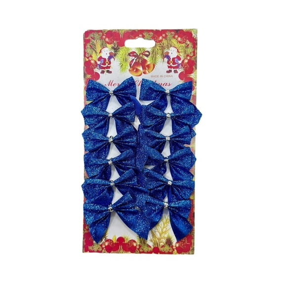 yulier 12 Pcs Mini Glitter Christmas Bows, Sparkling Ribbon Bows, Xmas Tree Bowknot Ornaments, Holiday Party Christmas Tree Xmas Wreath Garland Decorations, Blue