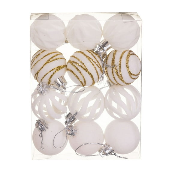 yulier 12 Pcs Velvet Christmas Ball Ornaments, Shatterproof Plastic Flocked Xmas Hanging Balls Christmas Tree Decorations Wedding Holiday Party Decor, 1.54 Inch, White