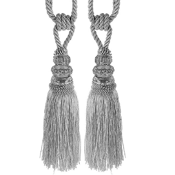 yulier 2 Pack Curtain Tiebacks Tassel Crystal Beaded Tie-Backs Rope Decorative Window Treatments Holdbacks Home Office Decor, Sliver