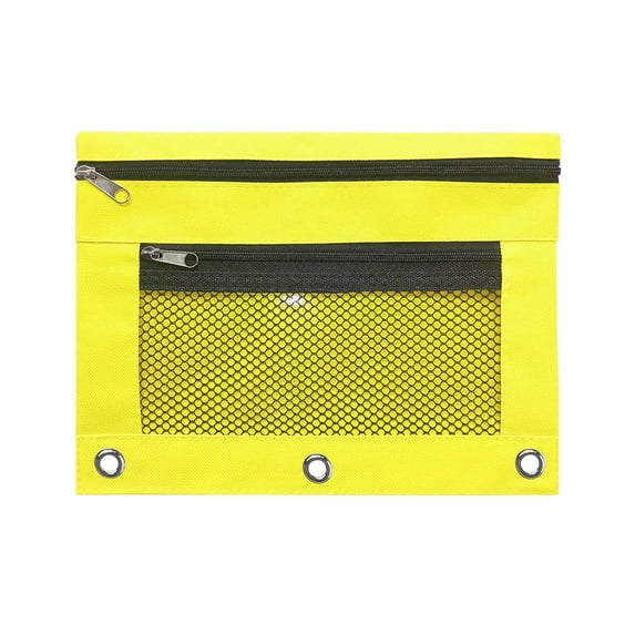 yulier 2 Pcs Binder Pencil Pouch, Pencil Pouch for 3 Ring Binder, 3 Hole Pencil Case with 2 Pockets, Clear Window Zipper Pencil Bag, Office College Stationery Pen Bag, Yellow