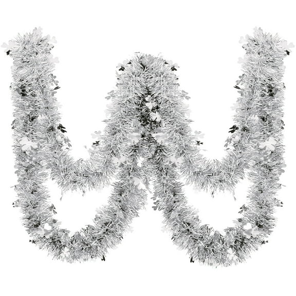 yulier 2 Pcs Christmas Tinsel Garland, Shiny Metallic Foil Garland Christmas Tree Decorations, Birthday New Year Party Supplies Indoor Outdoor Window Wall Decor