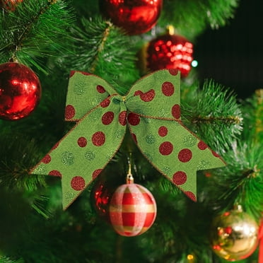 yulier 2 Pcs Red Green Christmas Bows, 6 Inch Large Christmas Wreaths Bows for Christmas Tree Garland Gift Wrapping, Christmas Decorations Holiday Party Xmas Tree Ribbon Bows Ornaments
