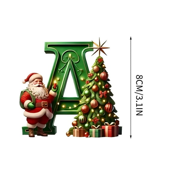 yulier 26 Initial Letter Christmas Ornaments, Green Personalized Christmas Initial with Christmas Tree and Santa Claus, Christmas Tree Decoration Hanging Pendant Xmas Gifts for Kids
