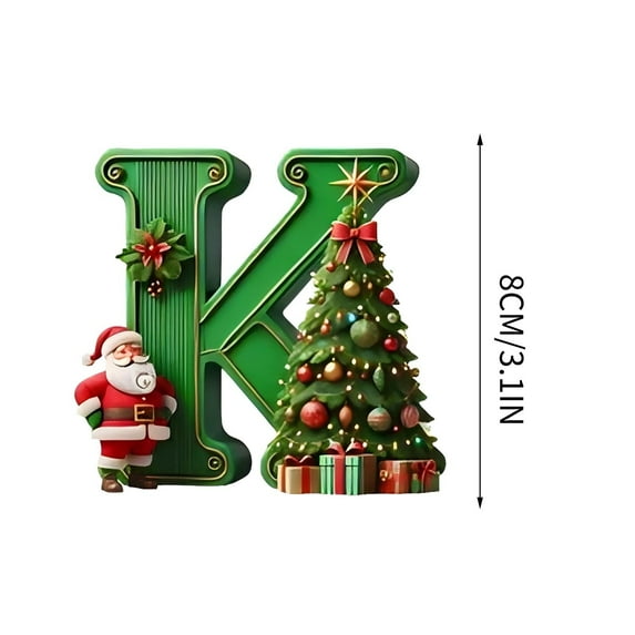 yulier 26 Initial Letter Christmas Ornaments, Green Personalized Christmas Initial with Christmas Tree and Santa Claus, Christmas Tree Decoration Hanging Pendant Xmas Gifts for Kids