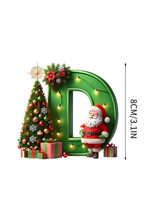 26 Initial Letter Christmas Ornaments, Green Personalized Christmas Initial with Christmas Tree and Santa Claus, Christmas Tree Decoration Hanging Pendant Xmas Gifts for Kids