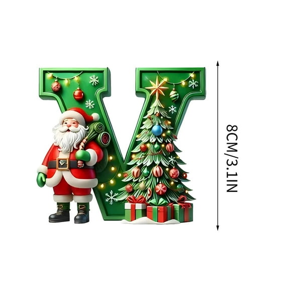 yulier 26 Initial Letter Christmas Ornaments, Green Personalized Christmas Initial with Christmas Tree and Santa Claus, Christmas Tree Decoration Hanging Pendant Xmas Gifts for Kids
