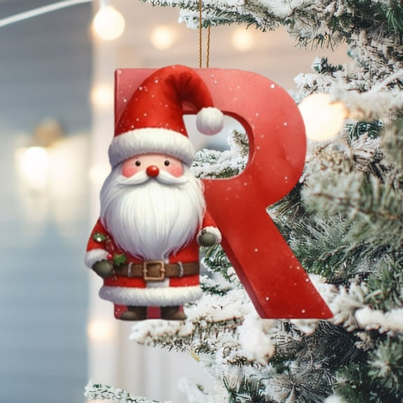 yulier 26 Initial Letter Christmas Ornaments, Red Personalized Christmas Initial Ornaments with Santa Claus, Christmas Tree Decoration Hanging Pendant Xmas Gifts for Kids Family