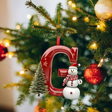 yulier 26 Initial Letter Christmas Ornaments, Red Personalized DIY Christmas Initial with Christmas Tree and Snowman, Christmas Tree Decoration Hanging Pendant Christmas Gifts