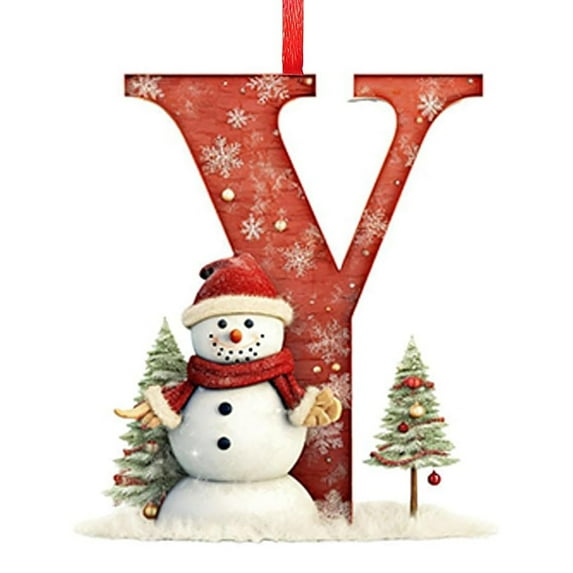 yulier 26 Initial Letter Christmas Ornaments, Red Personalized DIY Christmas Initial with Christmas Tree and Snowman, Christmas Tree Decoration Hanging Pendant Christmas Gifts