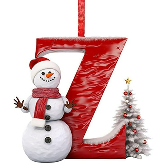 yulier 26 Initial Letter Christmas Ornaments, Red Personalized DIY Christmas Initial with Christmas Tree and Snowman, Christmas Tree Decoration Hanging Pendant Christmas Gifts